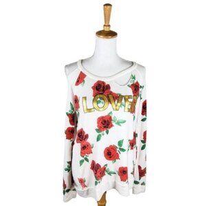 Chaser Lover Floral Print Cut Out Sweatshirt White Size Medium